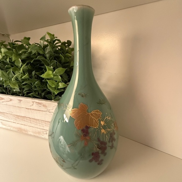 Asian Turquoise Gilt Decorated Crane NeckPorcelain Glazed Large Vase #2